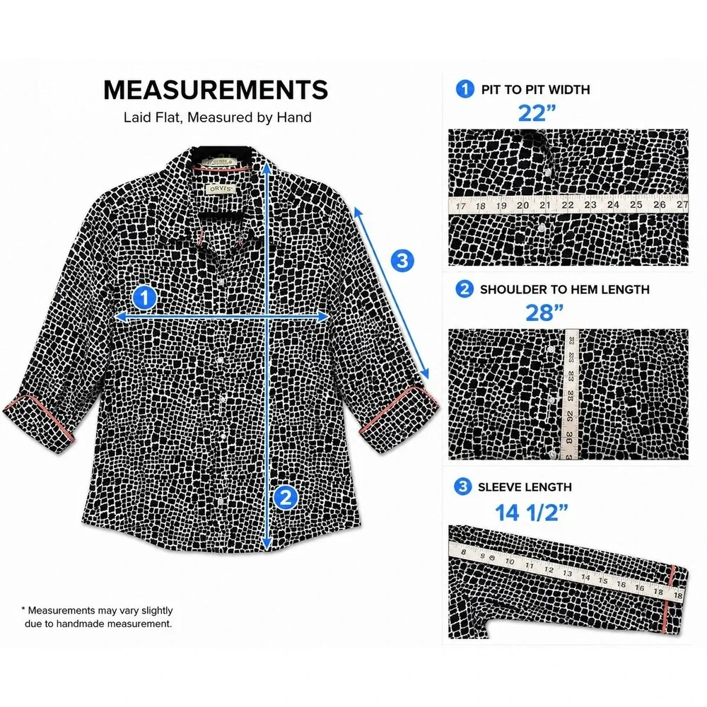 Orvis Shirt Women 16 Black White Geometric Wrinkle Free Cotton Button Down